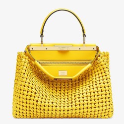 Fendi Peekaboo Medium Bag In Yellow Interlace Leather TDBS25812