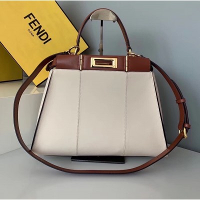 Fendi Peekaboo Medium White Bag With Tan Handle TDBS25813