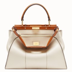 Fendi Peekaboo Medium White Bag With Tan Handle TDBS25813