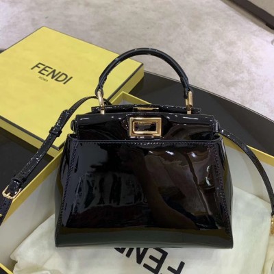 Fendi Peekaboo Mini Bag In Black Patent Calfskin TDBS25815