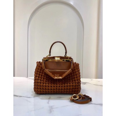 Fendi Peekaboo Mini Bag In Brown Interlace Leather TDBS25816