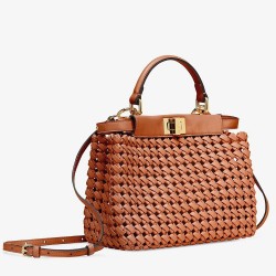 Fendi Peekaboo Mini Bag In Brown Interlace Leather TDBS25816