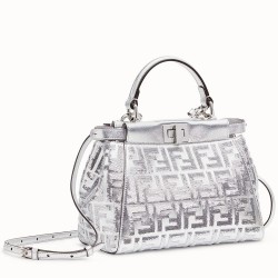 Fendi Peekaboo Mini Bag In Silver Lambskin With FF Sequins TDBS25823