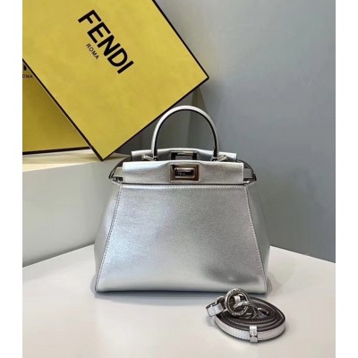 Fendi Peekaboo Mini Bag In Silver Metallic Lambskin TDBS25824