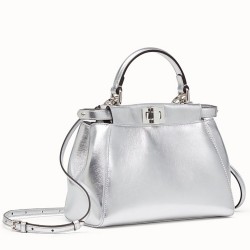 Fendi Peekaboo Mini Bag In Silver Metallic Lambskin TDBS25824