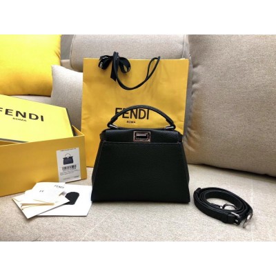 Fendi Peekaboo Mini Selleria Bag In Black Cuoio Romano Leather TDBS25827