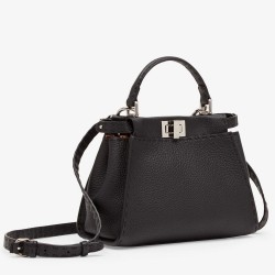 Fendi Peekaboo Mini Selleria Bag In Black Cuoio Romano Leather TDBS25827