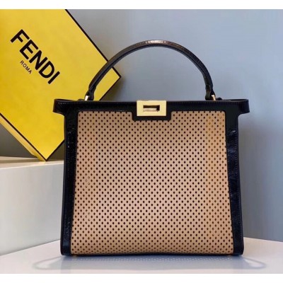 Fendi Peekaboo X Lite Medium Bag In Beige Perforated Leather TDBS25834