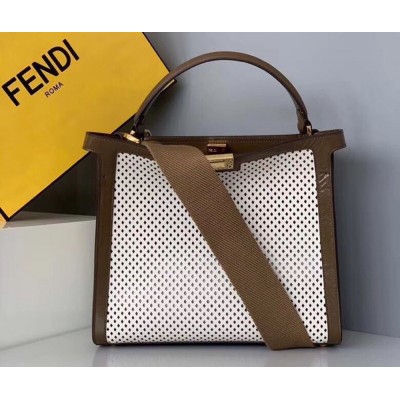 Fendi Peekaboo X Lite Medium Bag In White Perforated Leather TDBS25835