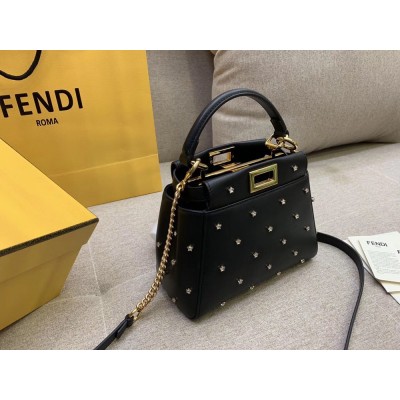 Fendi Peekaboo XS Bag With Star Studs In Black Nappa Leather  TDBS25837