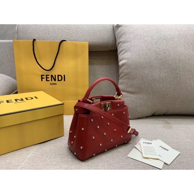 Fendi Peekaboo XS Bag With Star Studs In Red Nappa Leather  TDBS25839