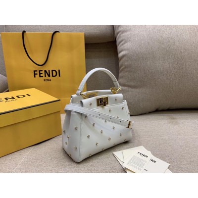 Fendi Peekaboo XS Bag With Star Studs In White Nappa Leather  TDBS25840