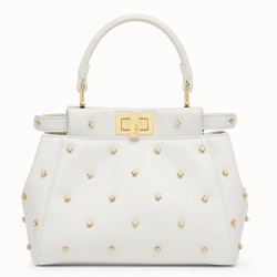 Fendi Peekaboo XS Bag With Star Studs In White Nappa Leather  TDBS25840