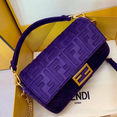 Fendi Purple Velvet FF Motif Medium Baguette Bag TDBS25645