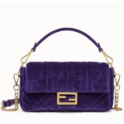 Fendi Purple Velvet FF Motif Medium Baguette Bag TDBS25645