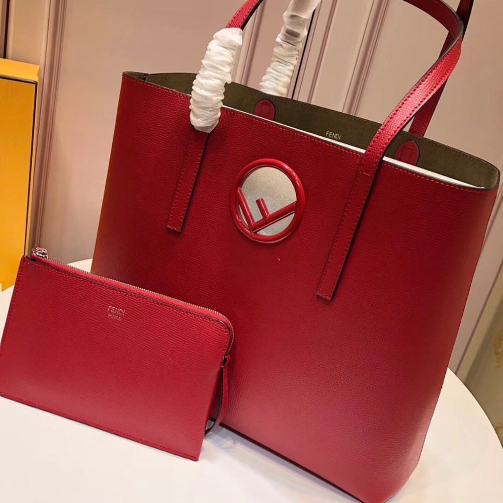 Fendi Red Leather Logo Shopper Bag TDBS25878