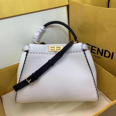 Fendi Selleria Peekaboo Medium Bag In White Roman Leather TDBS25844