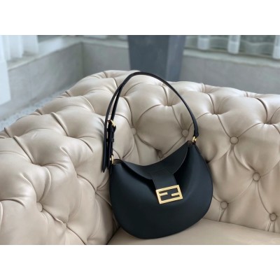 Fendi Small Croissant Hobo Bag In Black Leather TDBS25726