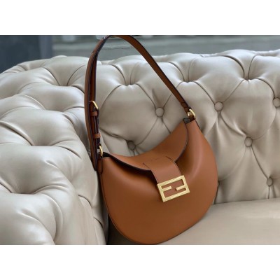 Fendi Small Croissant Hobo Bag In Brown Leather TDBS25727