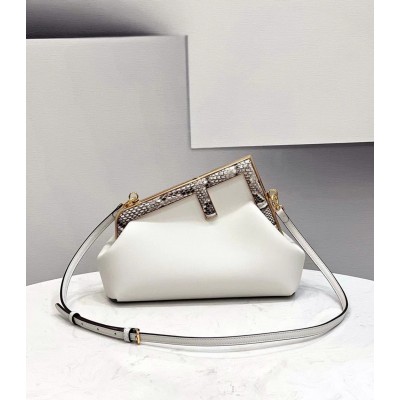 Fendi Small First Bag In White Leather with Python F TDBS25715