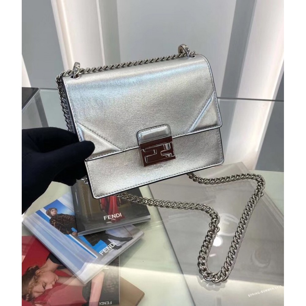 Fendi Small Kan U Bag In Mirror-effect Silver Leather TDBS25779