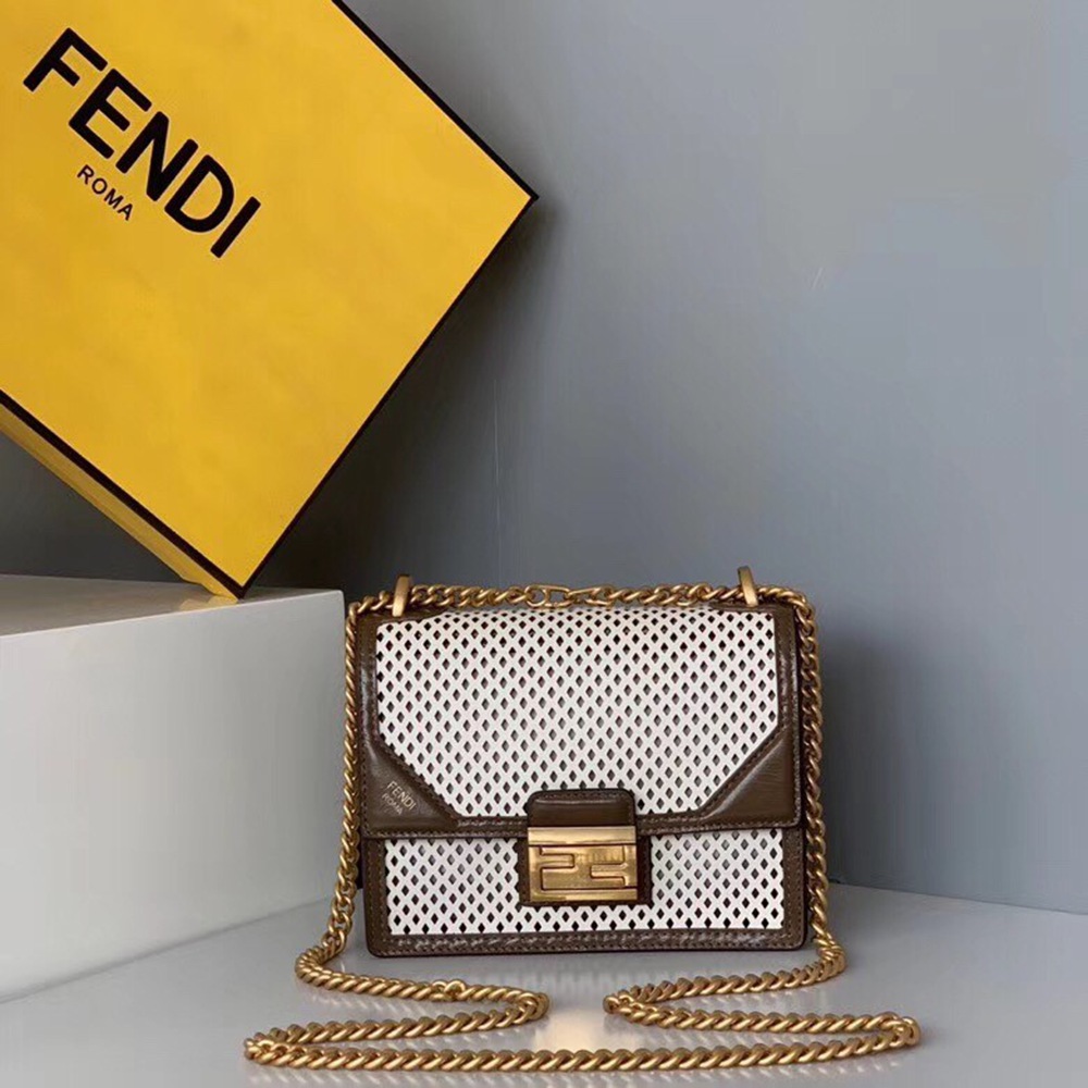 Fendi Small Kan U Bag In White Perforated Calf Leather TDBS25783