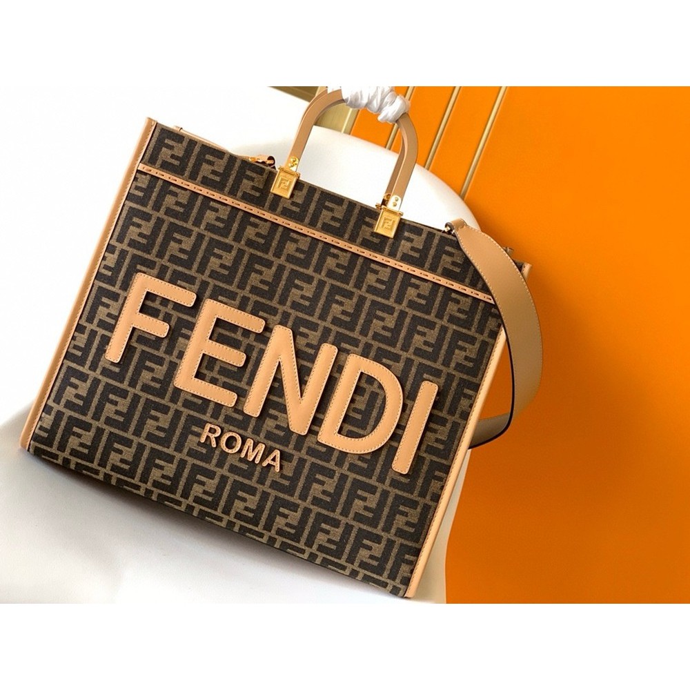 Fendi Sunshine Large Tote Bag in Brown FF Jacquard Fabric TDBS25881