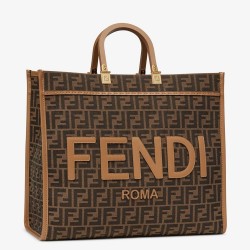 Fendi Sunshine Large Tote Bag in Brown FF Jacquard Fabric TDBS25881