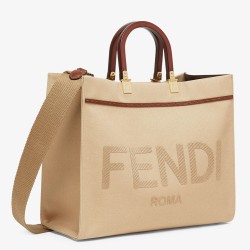 Fendi Sunshine Medium Shopper Bag In Beige Canvas TDBS25883