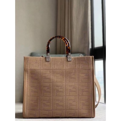 Fendi Sunshine Medium Shopper Bag In Beige FF Fabric TDBS25884