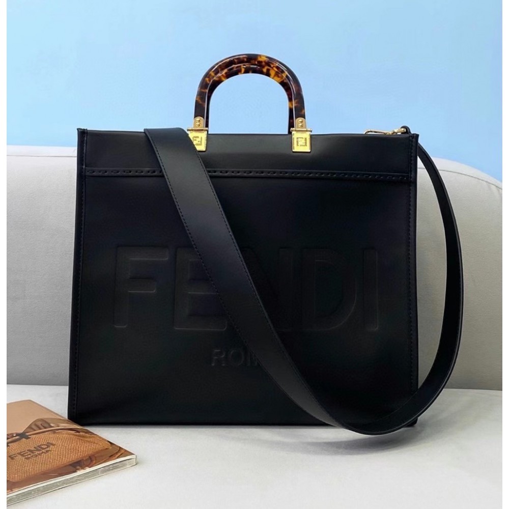 Fendi Sunshine Medium Shopper Bag In Black Calfskin TDBS25885