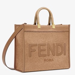 Fendi Sunshine Medium Shopper Bag In Brown Flannel  TDBS25886