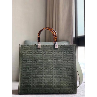 Fendi Sunshine Medium Shopper Bag In Green FF Fabric TDBS25887