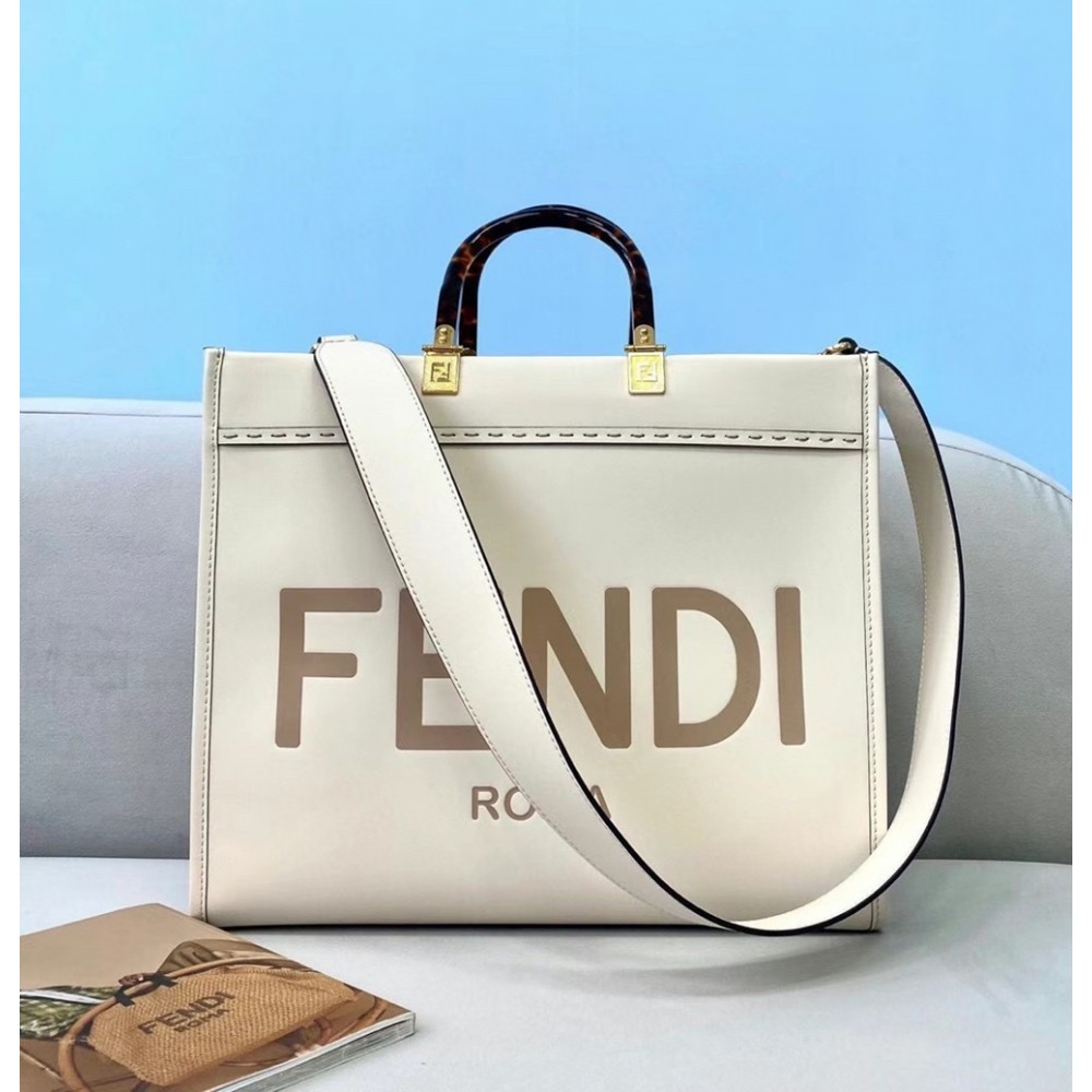 Fendi Sunshine Medium Shopper Bag In White Calfskin TDBS25889