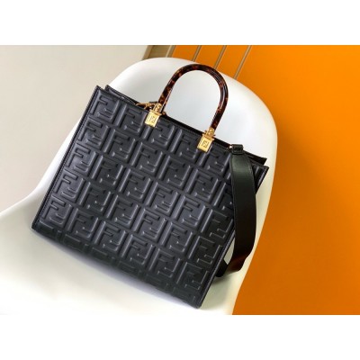 Fendi Sunshine Medium Tote Bag In Black FF Calfskin TDBS25891