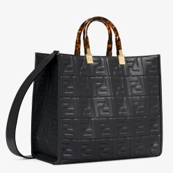 Fendi Sunshine Medium Tote Bag In Black FF Calfskin TDBS25891