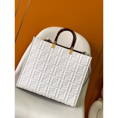 Fendi Sunshine Medium Tote Bag In White FF Calfskin TDBS25896