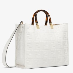 Fendi Sunshine Medium Tote Bag In White FF Calfskin TDBS25896