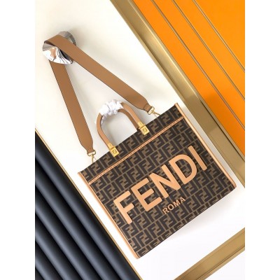 Fendi Sunshine Medium Tote Bag in Brown FF Jacquard Fabric TDBS25893