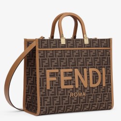 Fendi Sunshine Medium Tote Bag in Brown FF Jacquard Fabric TDBS25893