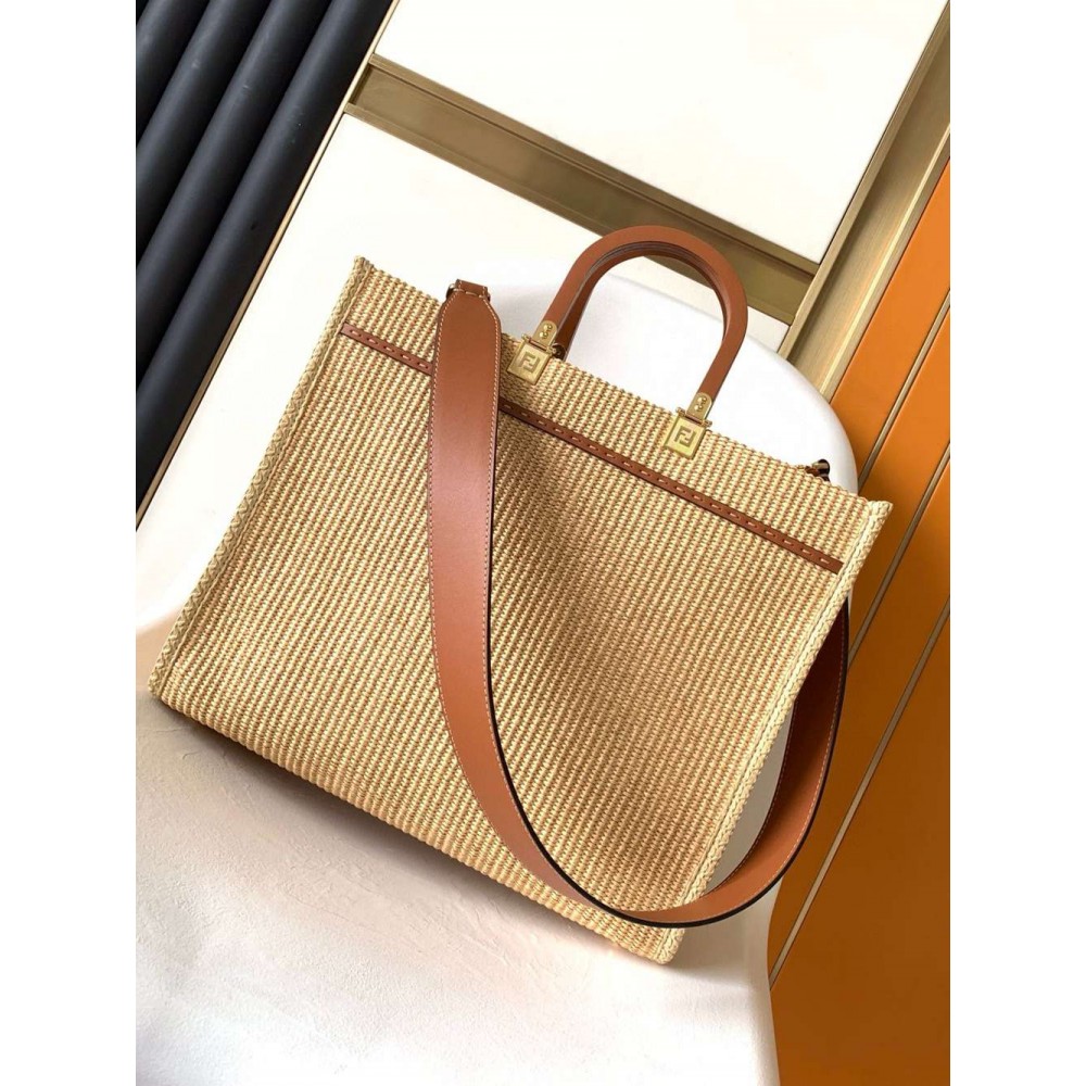 Fendi Sunshine Medium Tote Bag in Natural Straw  TDBS25894