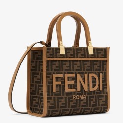 Fendi Sunshine Small Tote Bag in Brown FF Jacquard Fabric TDBS25901