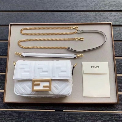 Fendi White FF Motif Mini Baguette Bag TDBS25647