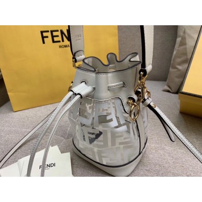 Fendi White Mon Tresor Mini Bucket Bag In Transparent PU TDBS25945