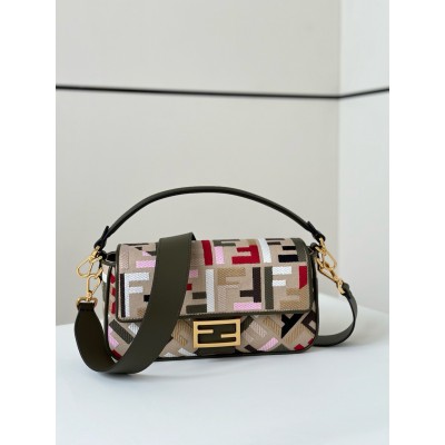 Fendi Baguette Medium Bag in Canvas with Multicolor FF Embroidery