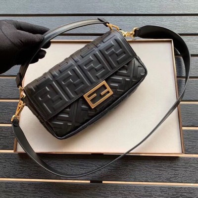 Fendi Black FF Motif Medium Baguette Bag