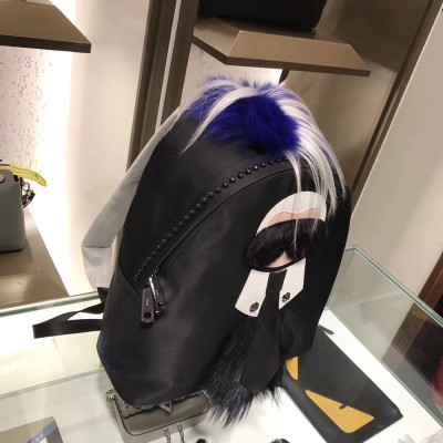 Fendi Black Fur Depict Karlito Appliques Backpack