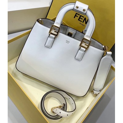 Fendi FF Tote Small Bag In White Calfskin