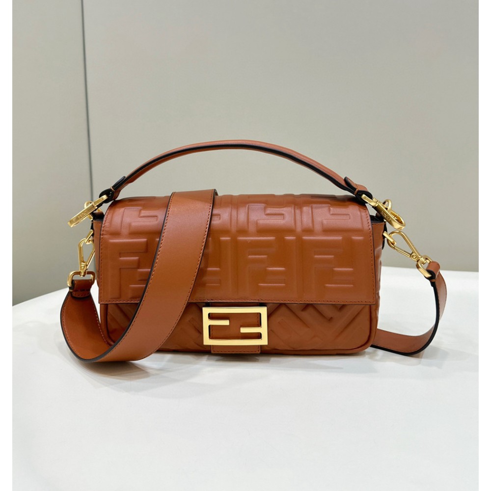 Fendi Medium Baguette Bag in Brown FF Nappa Leather