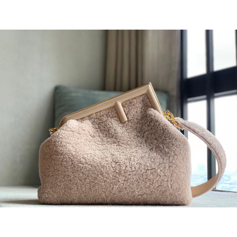 Fendi Medium First Bag In Pink Wool Sheepskin